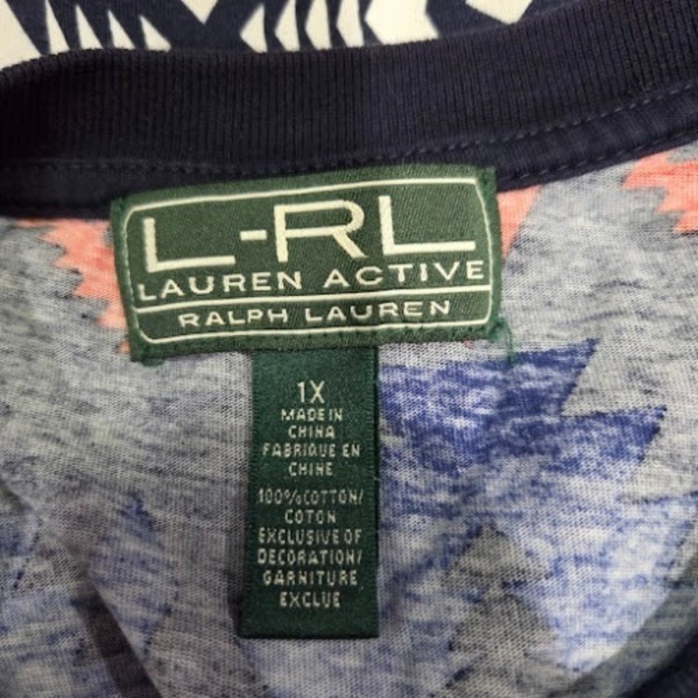 LRL Lauren Ralph Lauren Active Southwestern‎ Print Long Sleeve Top 1X Cotton - Picture 3 of 9